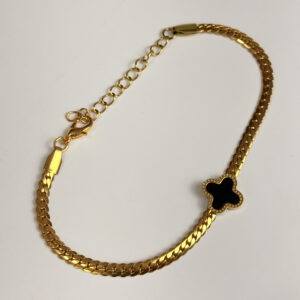 Pulseira Elo Groumet Fino + Pingente Trevo