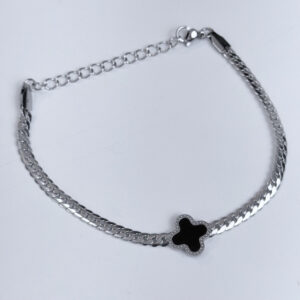 Pulseira Groumet Fino + Pingente Trevo