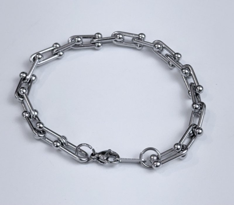 Pulseira Elo Cadeado com Esferas Prateado (2)