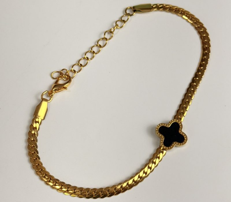 Pulseira Elo Groumet Fino + Pingente Trevo (3)